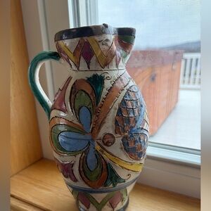 Vintage Italian Pottery Pitcher with Artistic Design